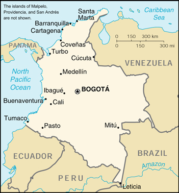 Map of Columbia,South America